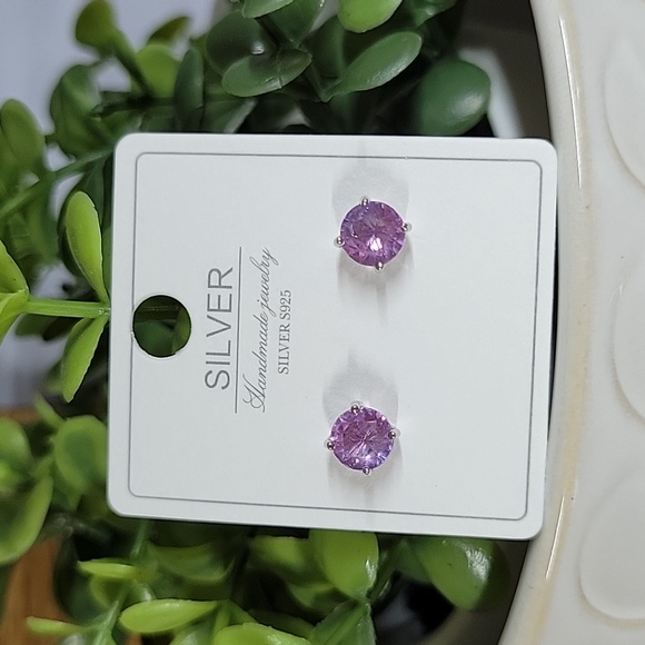 Genuine Purple Tourmaline Stud Earrings, S925 - Picture 9 of 10